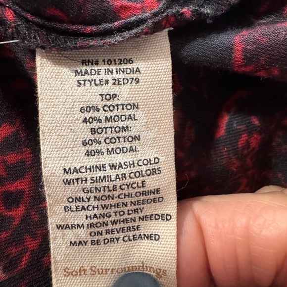 Soft Surroundings Red and Black Paisley Button-Up Shirt with Ruffled Trim - Picture 8 of 8